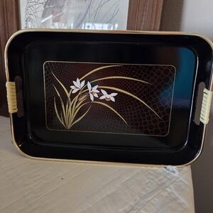 Black and Gold Floral Serving Tray Or Home Accent Trinket Or Makeup Tray Decor